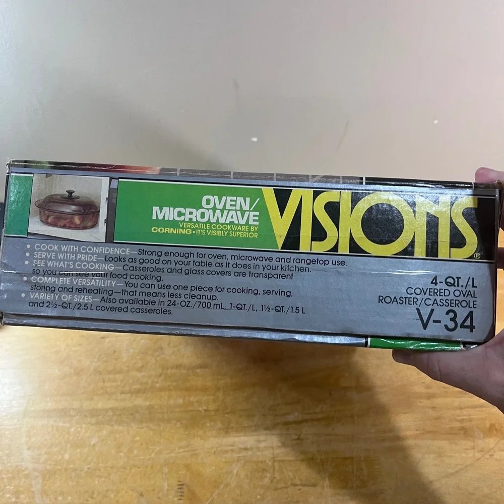 Vtg Corning Visions Amber Glass 4 Qt Covered Oval Roaster Casserole V-34 NIB